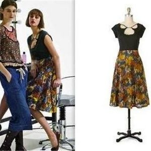 Anthro Viola Patternmaker Black Floral Dress 8